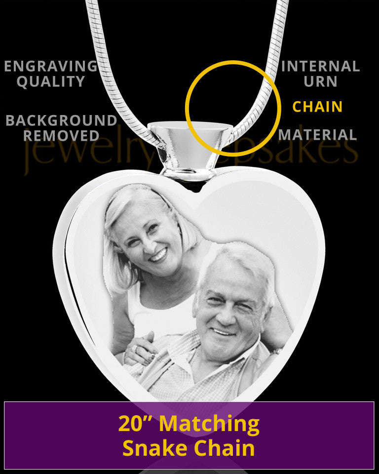 Engraved Heart Photo Pendant Necklace For Ashes Stainless Steel