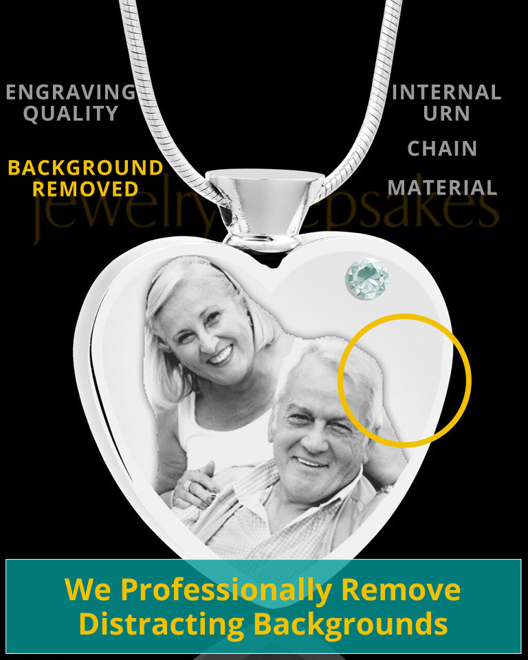 April Stainless Steel Photo Engraved Heart Cremation Pendant