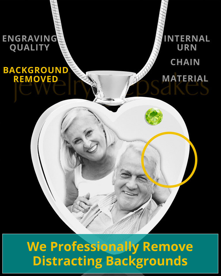 August Stainless Steel Photo Engraved Heart Cremation Pendant