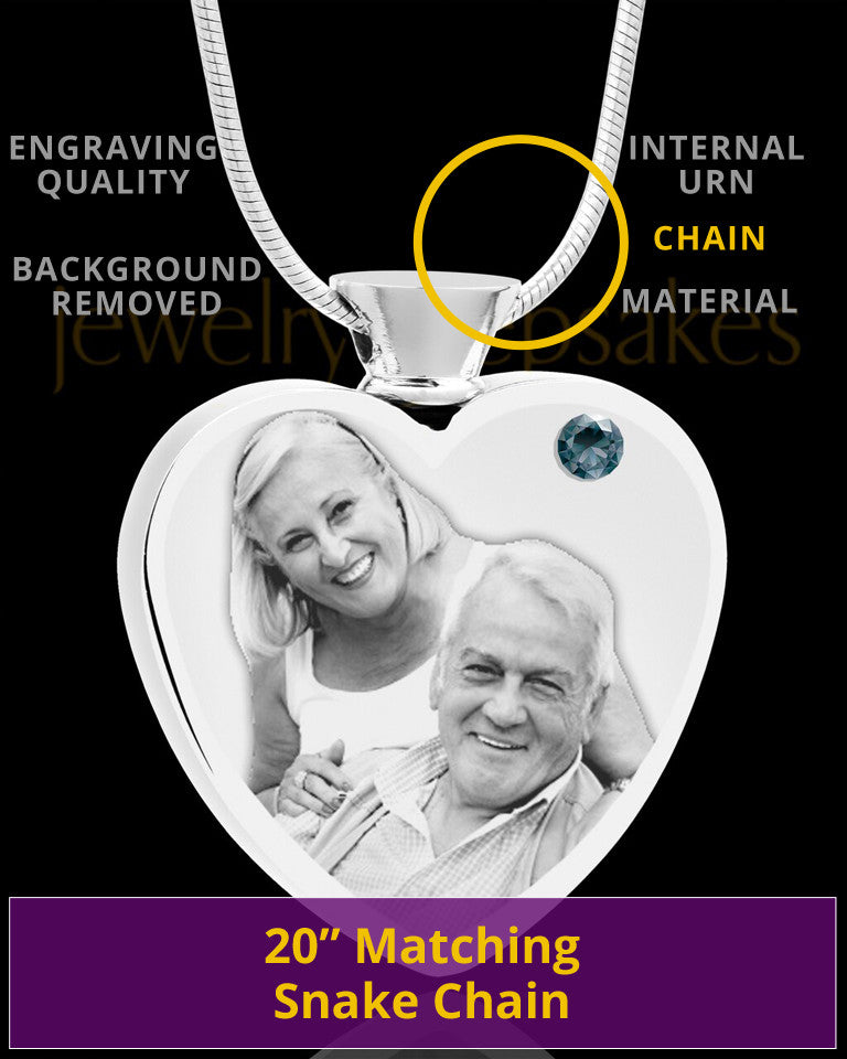 December Stainless Steel Photo Engraved Heart Cremation Pendant