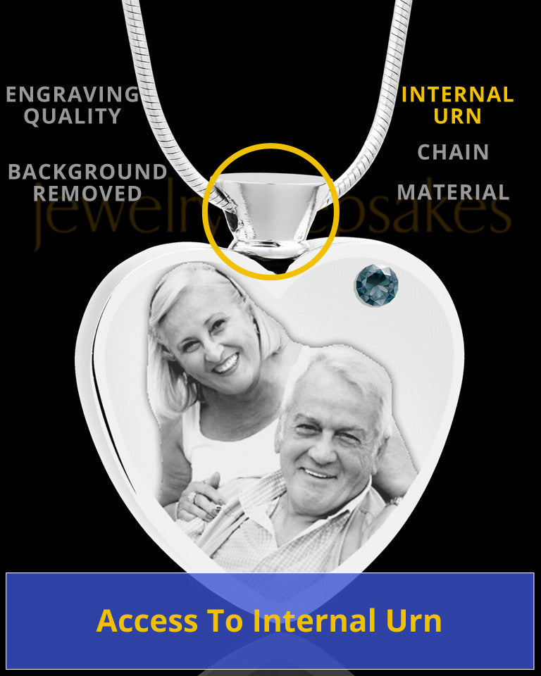 December Stainless Steel Photo Engraved Heart Cremation Pendant