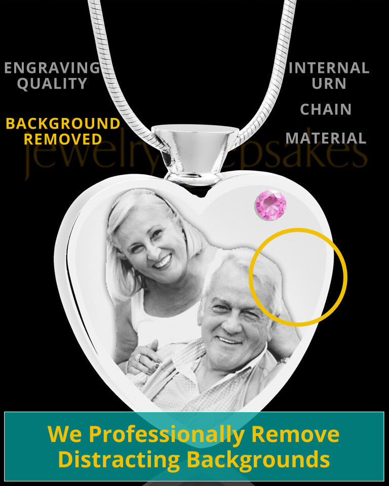 June Stainless Steel Photo Engraved Heart Cremation Pendant