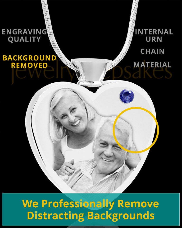 September Stainless Steel Photo Engraved Heart Cremation Pendant