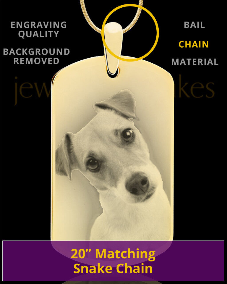 Photo Engraved Large Dog Tag Pet Pendant Gold Plated over Stainless