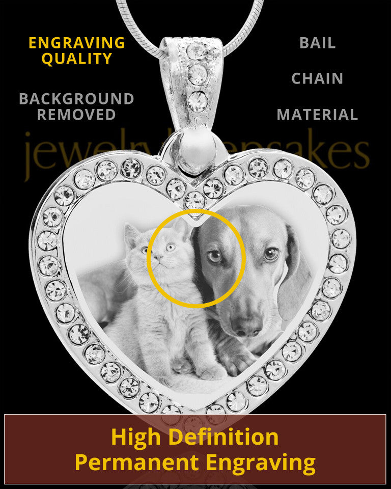 Photo Engraved Gem Heart Pet Pendant Stainless Steel