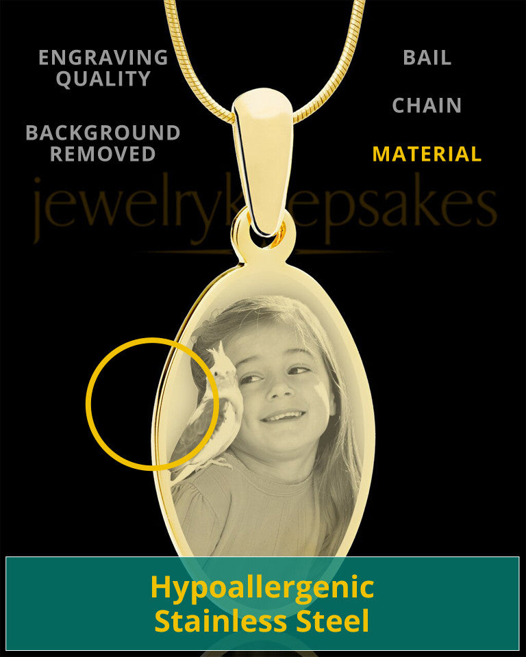 Photo Engraved Oval Pet Pendant Gold Plated over Stainless