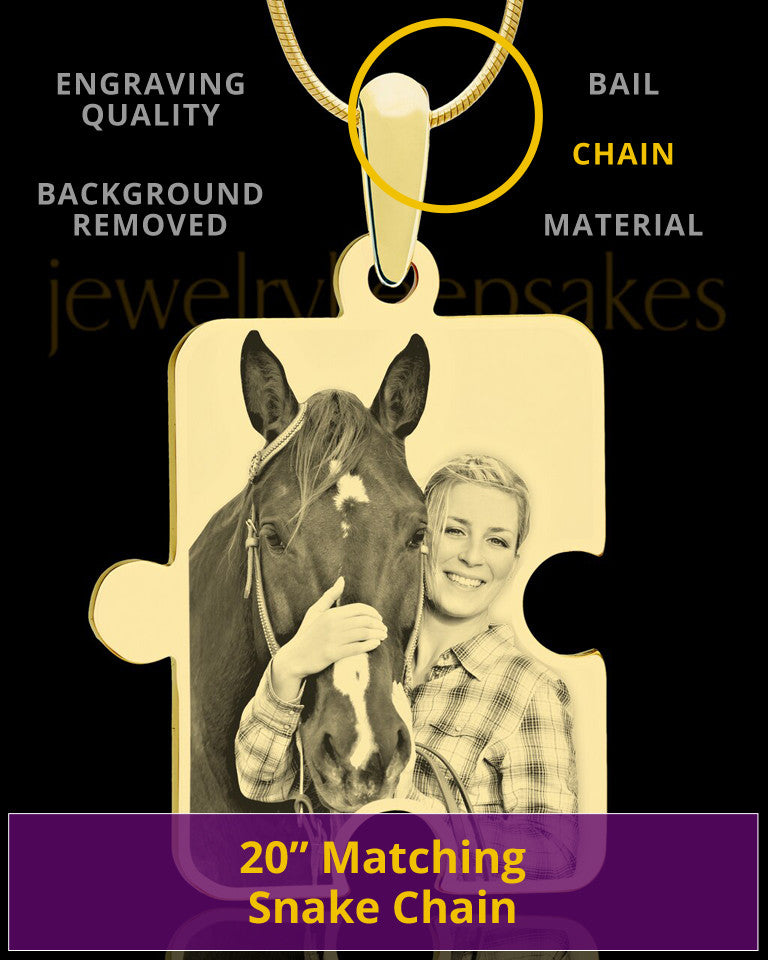 Photo Engraved Large Puzzle Pet Pendant Gold Plated