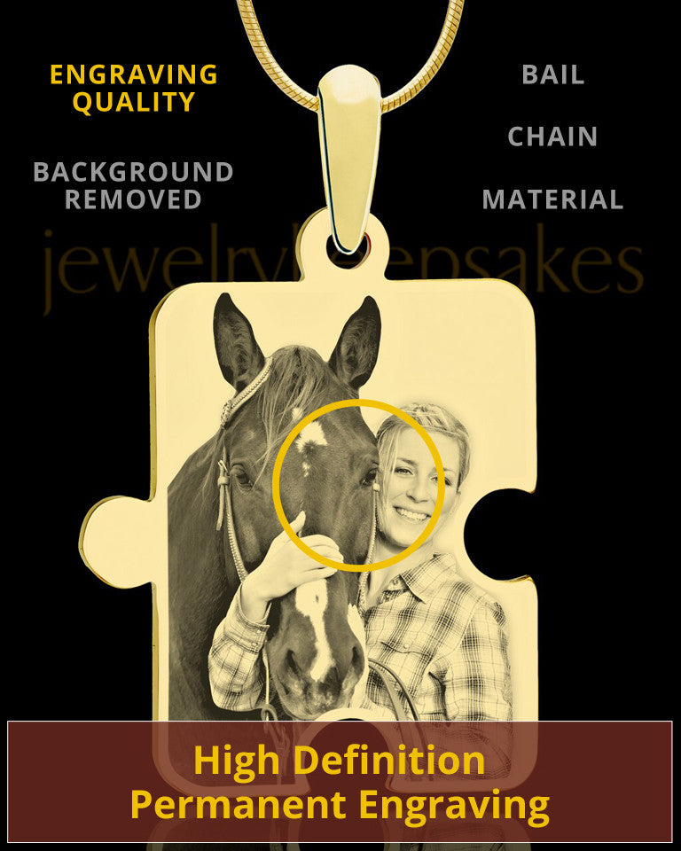 Photo Engraved Large Puzzle Pet Pendant Gold Plated