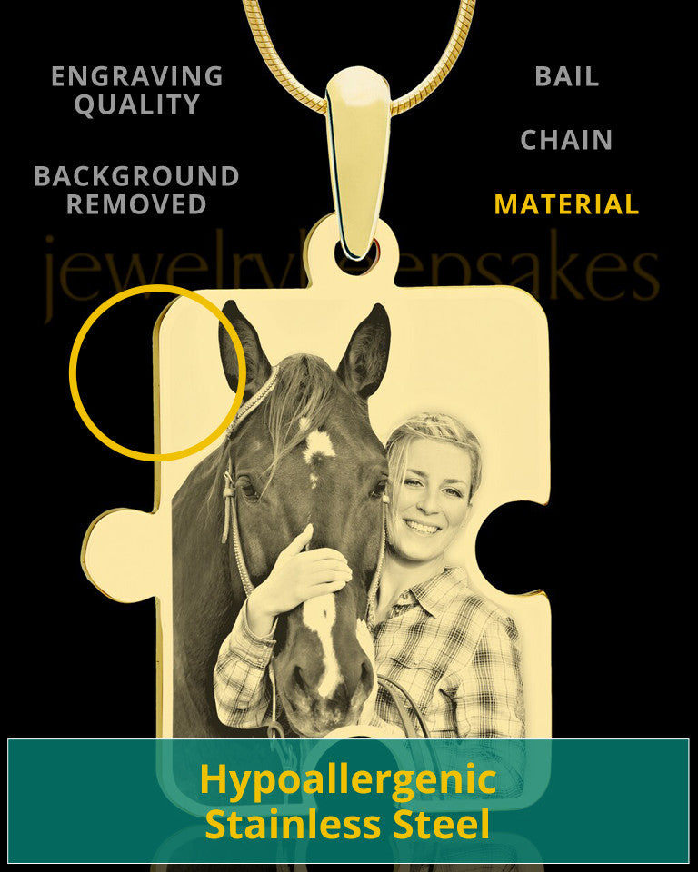 Photo Engraved Large Puzzle Pet Pendant Gold Plated