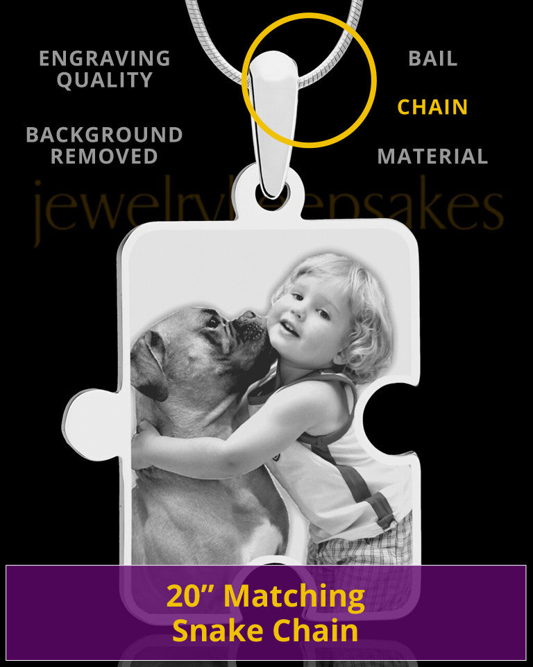 Photo Engraved Large Puzzle Pet Pendant Silver Plated