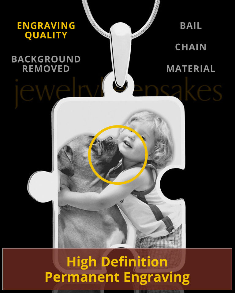 Photo Engraved Large Puzzle Pet Pendant Silver Plated