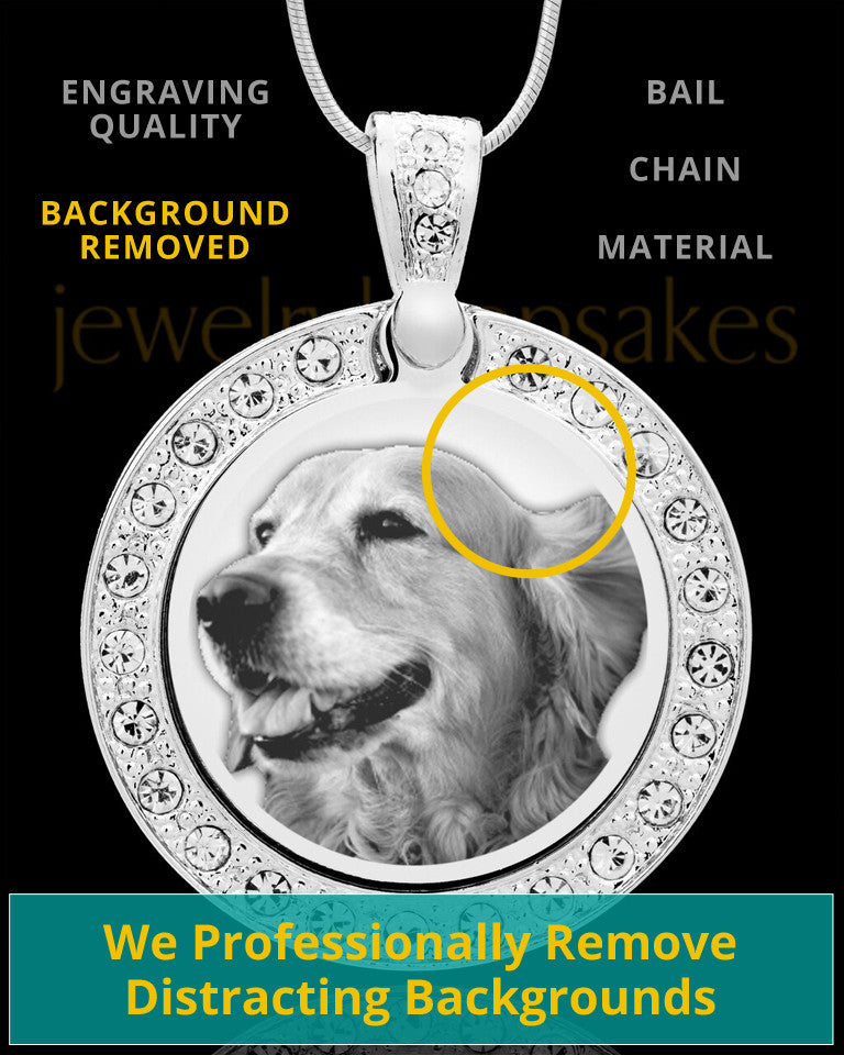 Photo Engraved Gem Circle Pet Pendant Stainless Steel