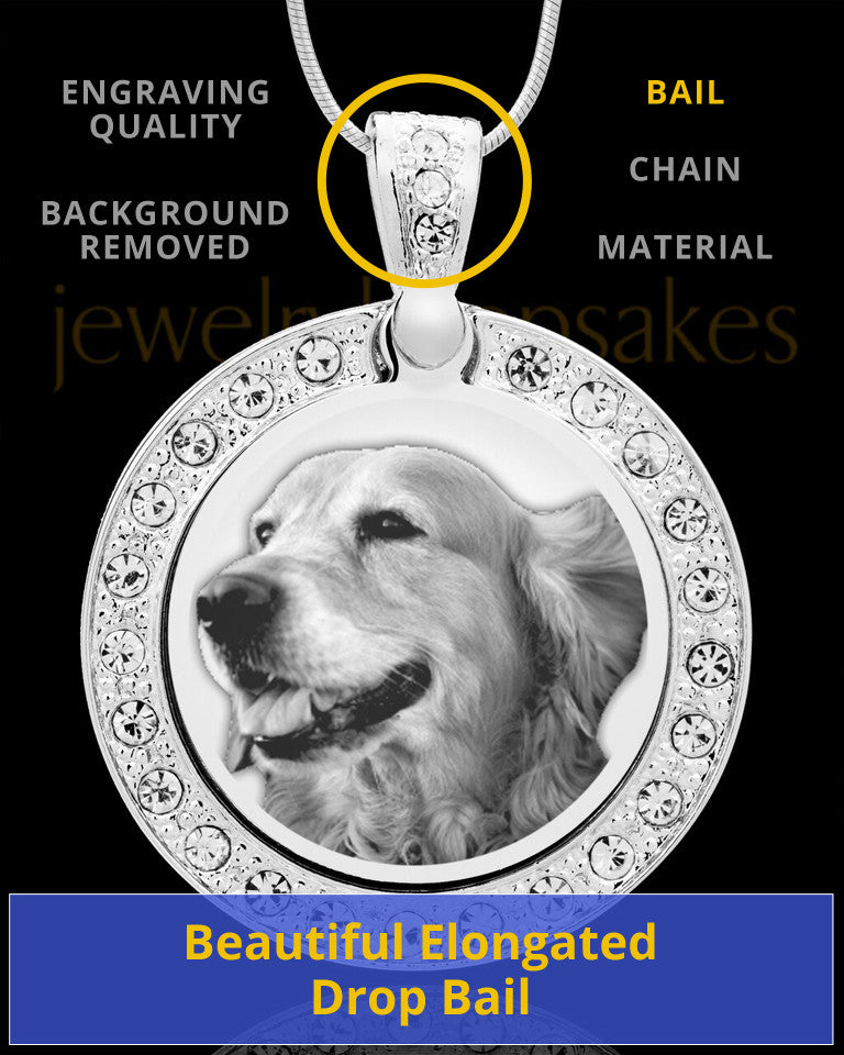 Photo Engraved Gem Circle Pet Pendant Stainless Steel