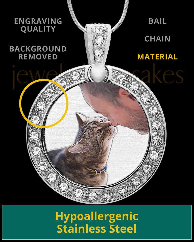 Full Color Gem Circle Photo Engraved Pet Pendant Stainless Steel
