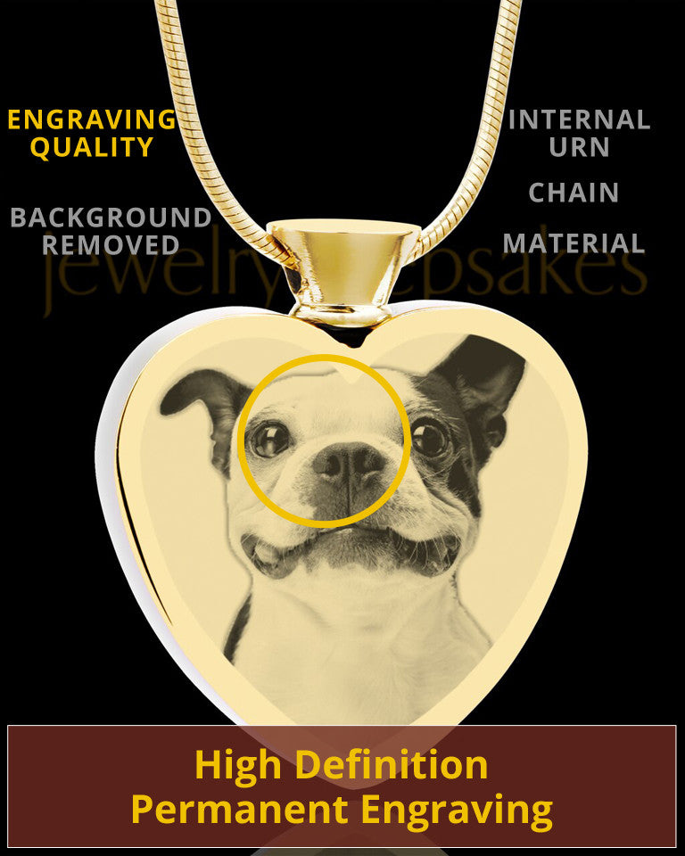Photo Engraved Heart Gold Plated on Stainless Cremation Pet Pendant