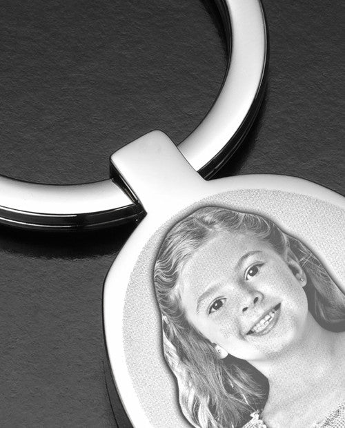 Stainless Oval Photo Engraved Cremation Keychain