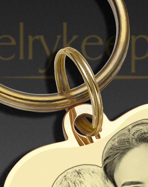 Memorial Keychain Jewelry Gold Plated over Stainless Heart Photo Engraved