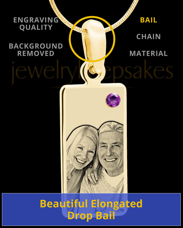 February Photo Engraved Gold Long Rectangle