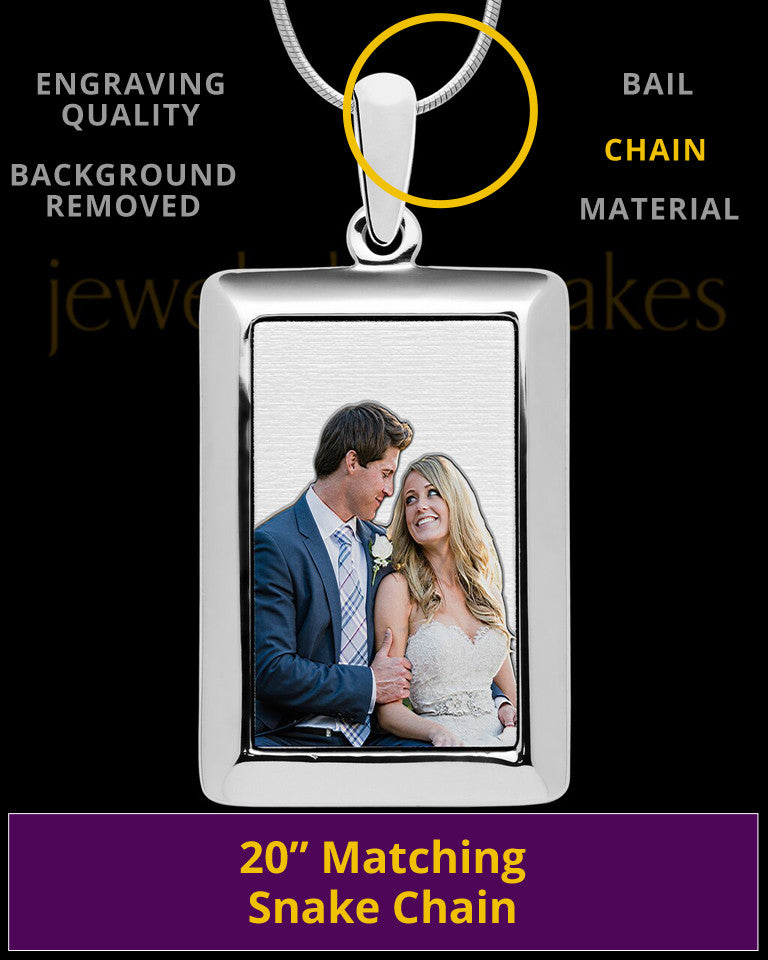 Silver Full Color Framed Rectangle Photo Engraved Pendant