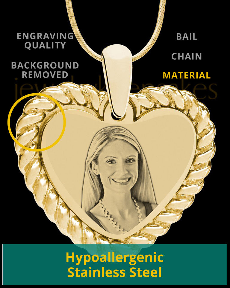 Gold Framed Heart Photo Engraved Pendant