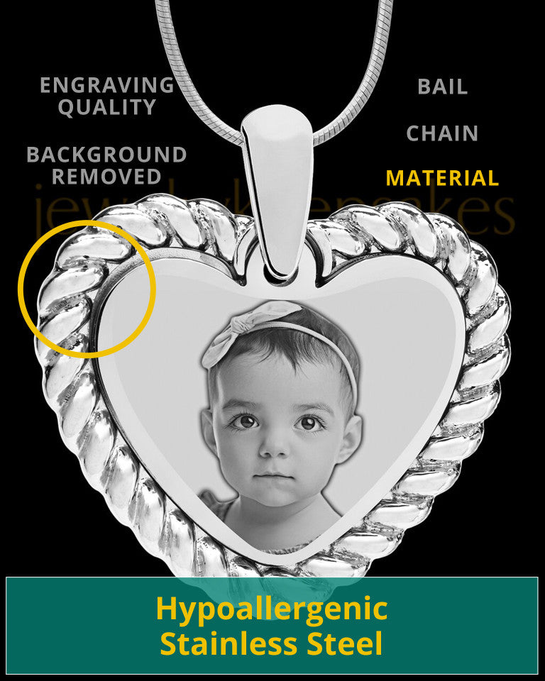 Silver Framed Heart Photo Engraved Pendant