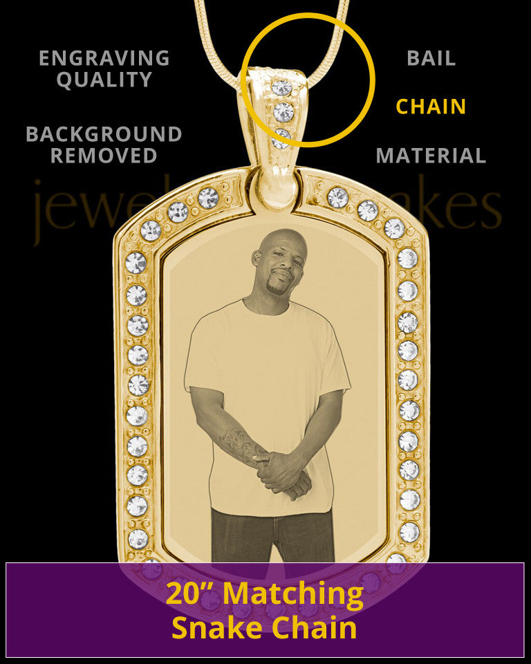 Gold Gem Rectangle Photo Engraved Pendant