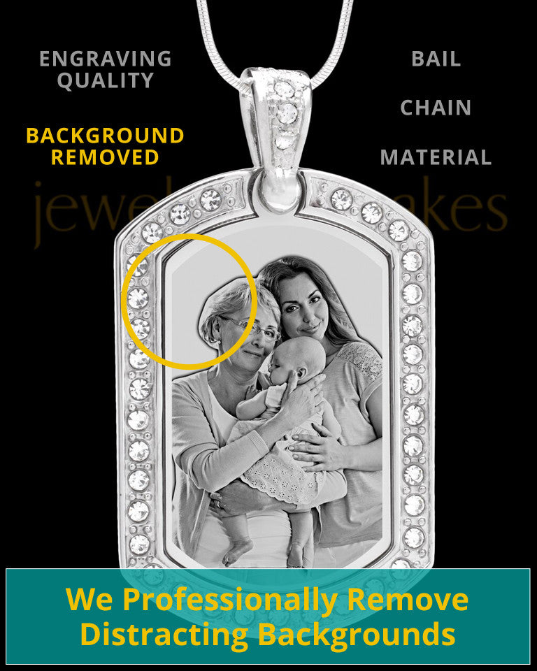 Silver Gem Rectangle Photo Engraved Pendant