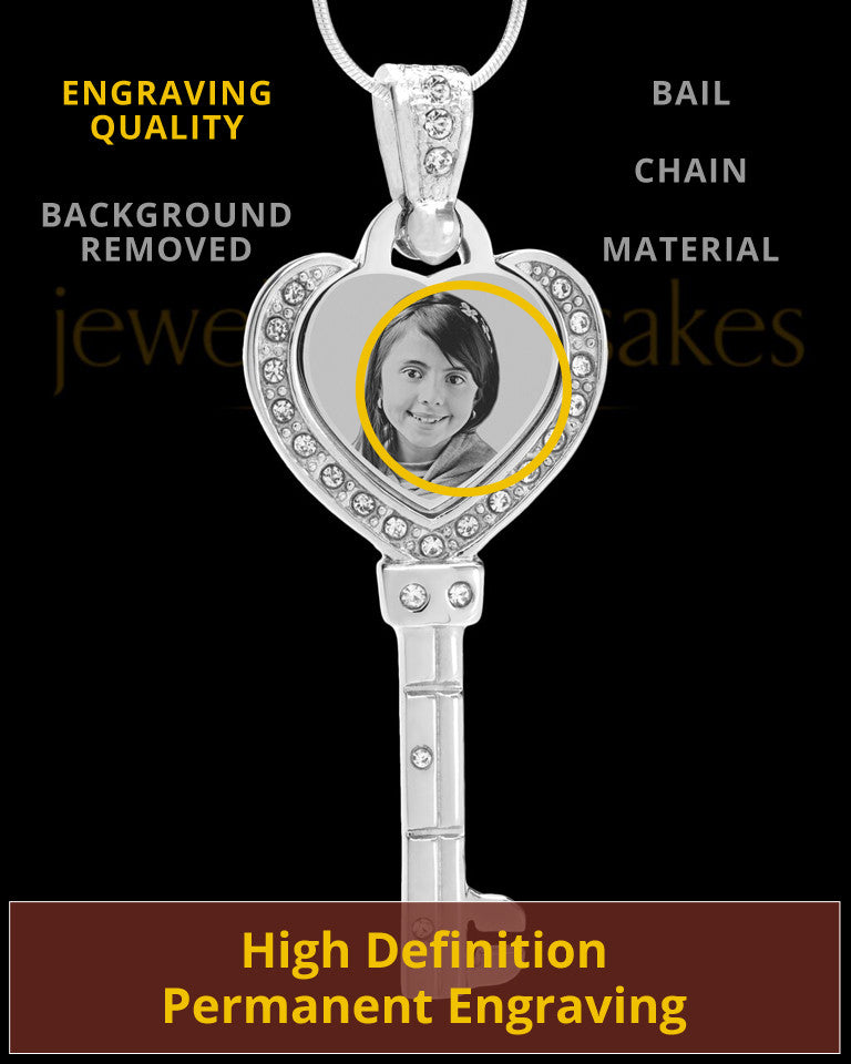 Silver Key To My Heart Photo Engraved Pendant