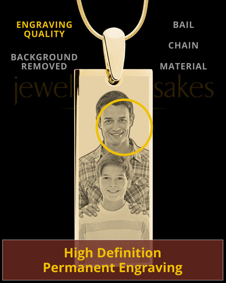 Gold Tall Rectangle Photo Engraved Pendant