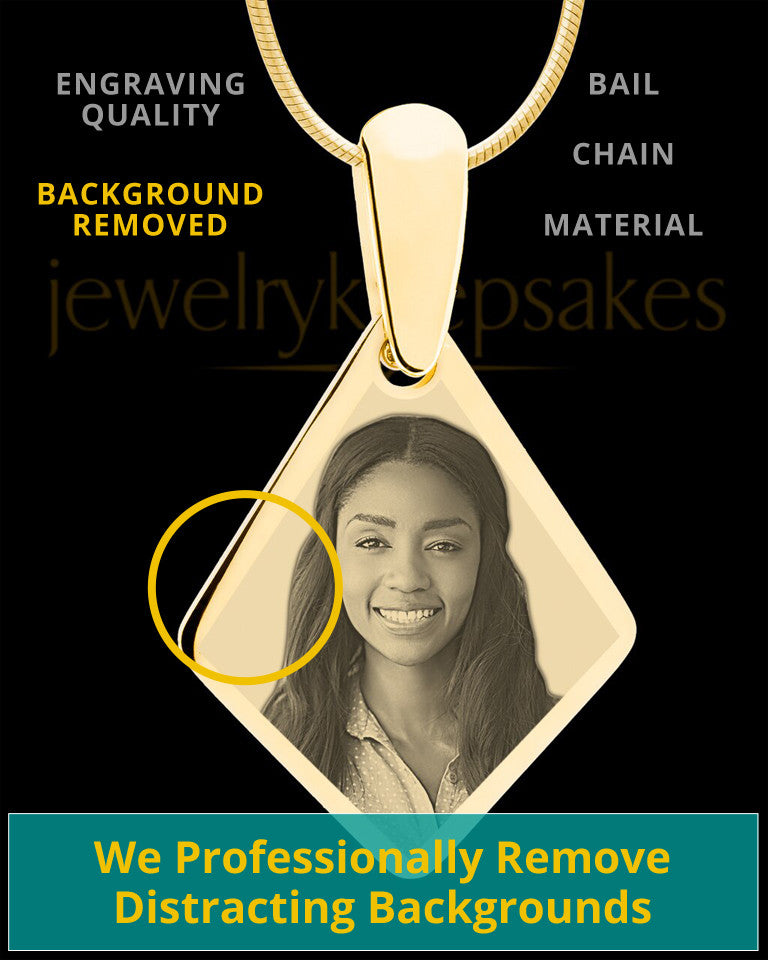 Gold Elongated Diamond Photo Engraved Pendant