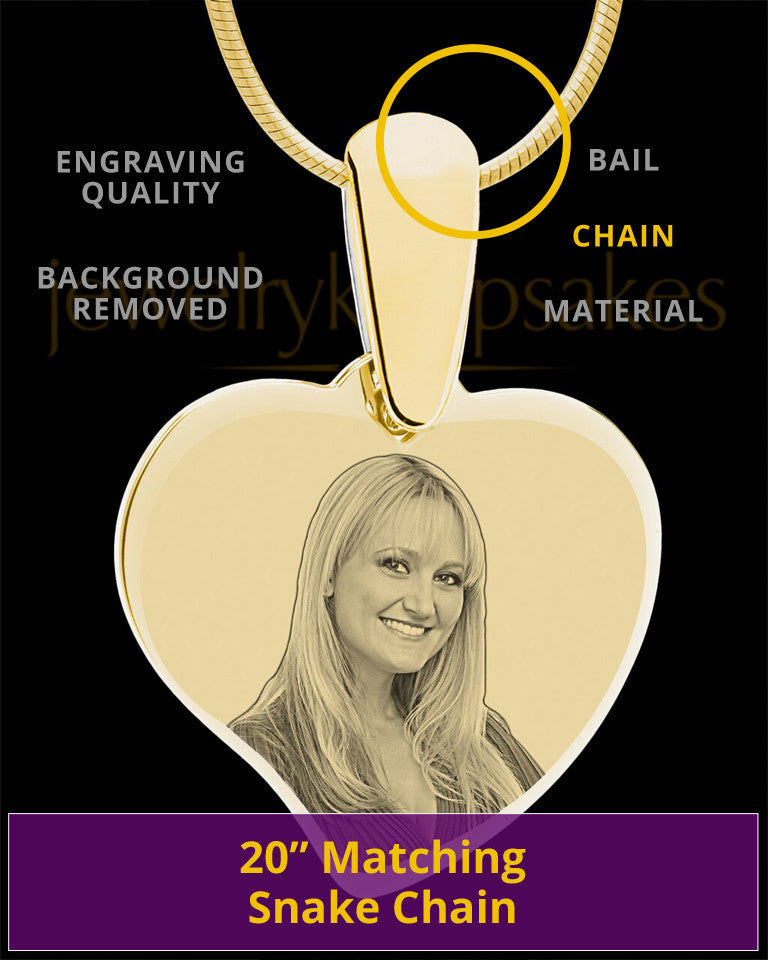 Gold Curved Heart Photo Engraved Pendant