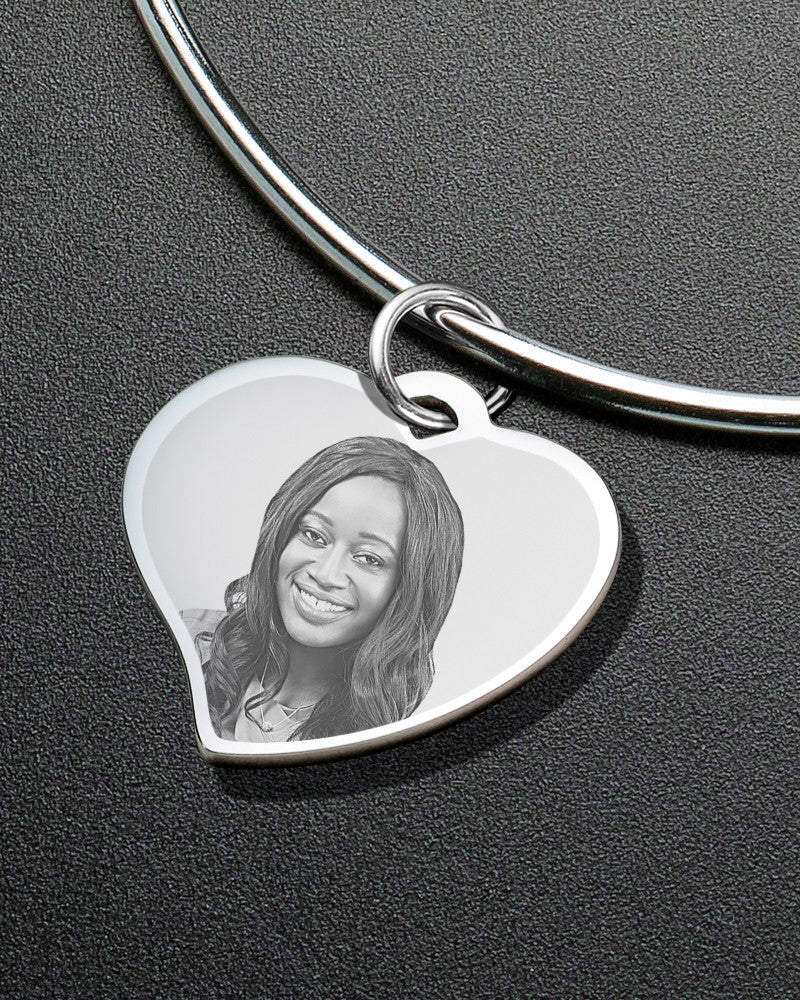 Sophisticate Curved Heart Photo Engraved Bracelet
