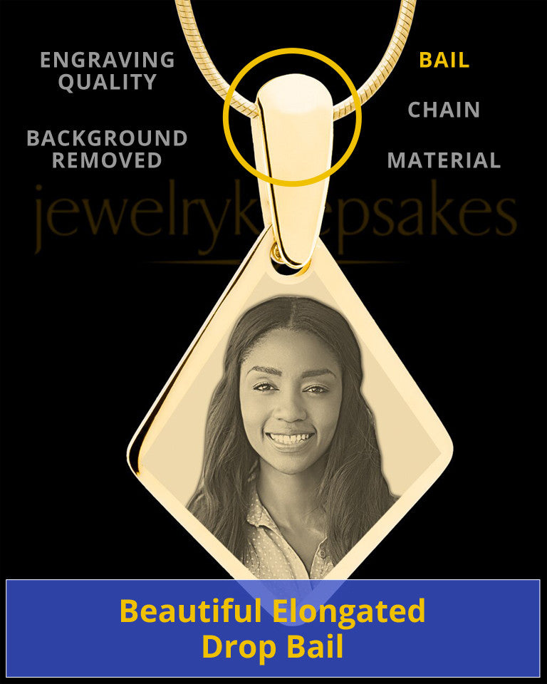 Gold Elongated Diamond Photo Engraved Pendant