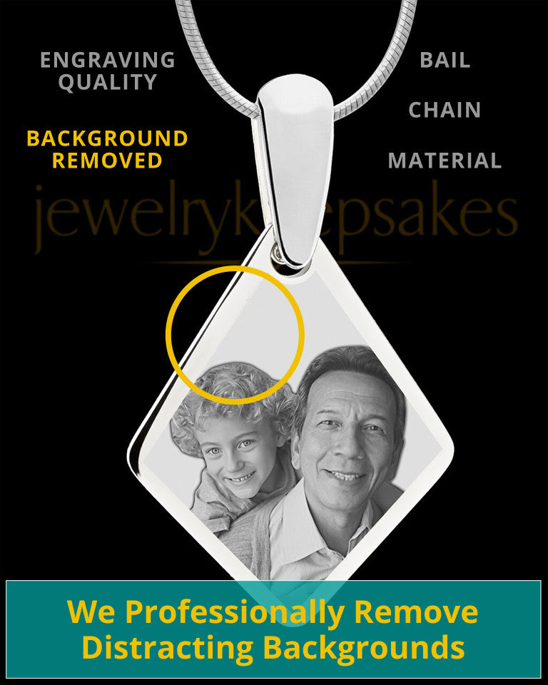Silver Elongated Diamond Photo Engraved Pendant