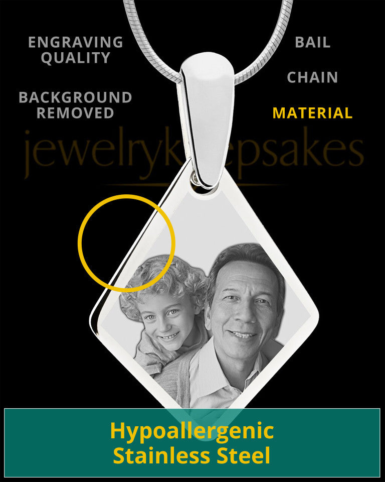 Silver Elongated Diamond Photo Engraved Pendant