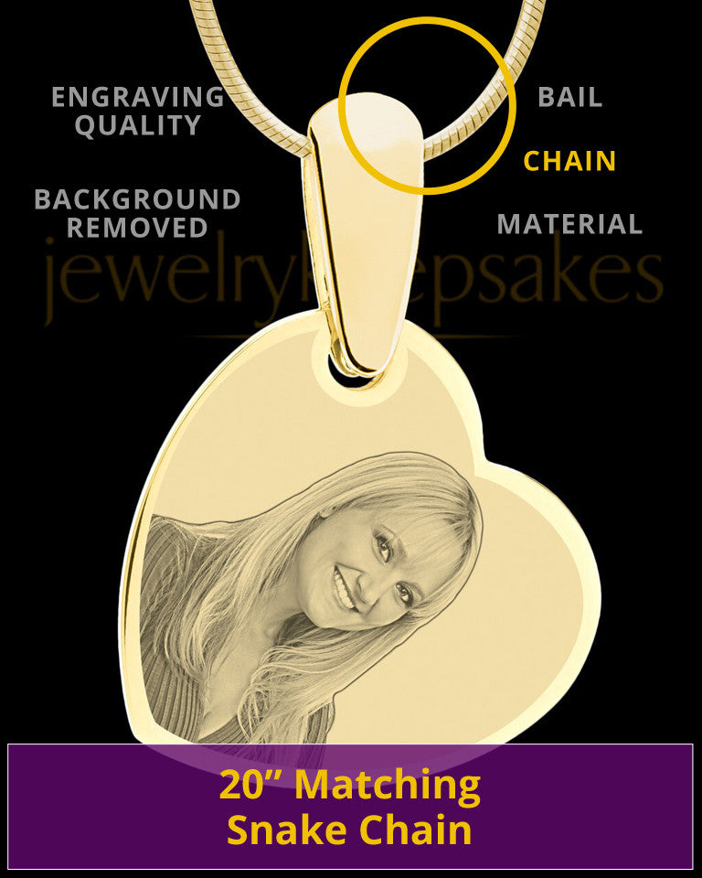 Gold Side Heart Photo Engraved Pendant
