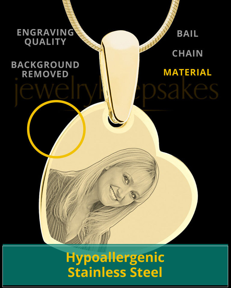 Gold Side Heart Photo Engraved Pendant