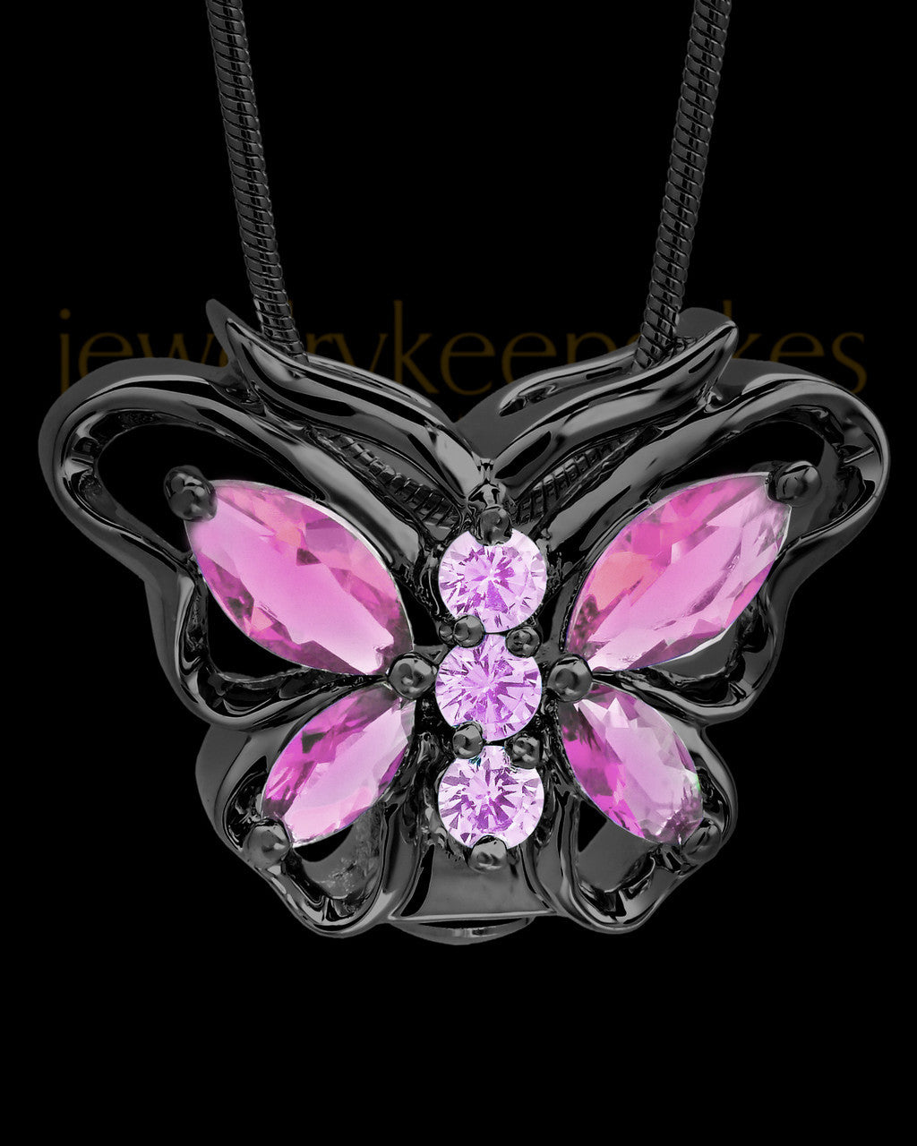 Black and Pink Bejeweled Butterfly Cremation Pendant