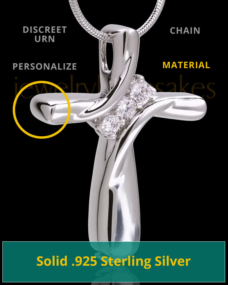 Personalized Cross Cremation Pendant For Ashes Sterling Silver