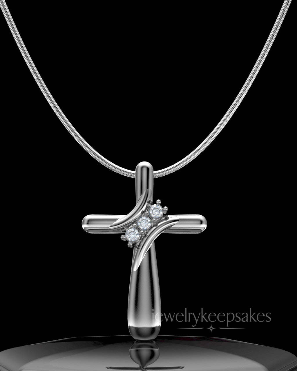 Solid 14k White Gold Elegant Cross Permanently Sealed Waterproof Cremation Pendant