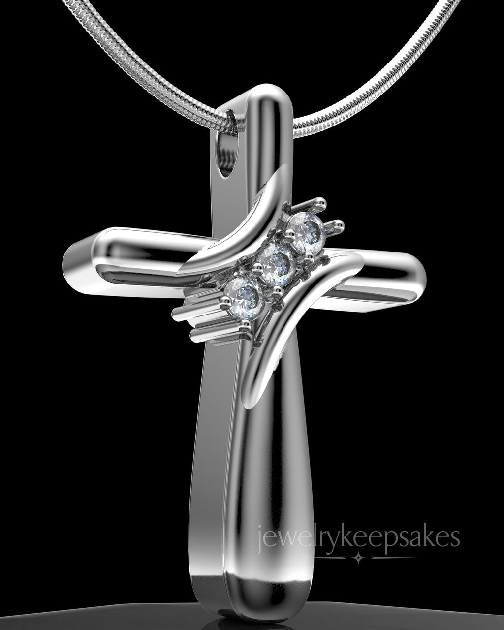 Solid 14k White Gold Elegant Cross Permanently Sealed Waterproof Cremation Pendant