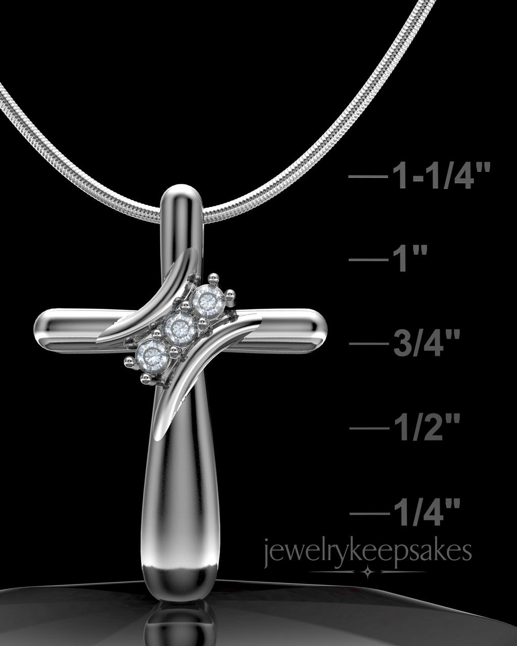 Solid 14k White Gold Elegant Cross Permanently Sealed Waterproof Cremation Pendant