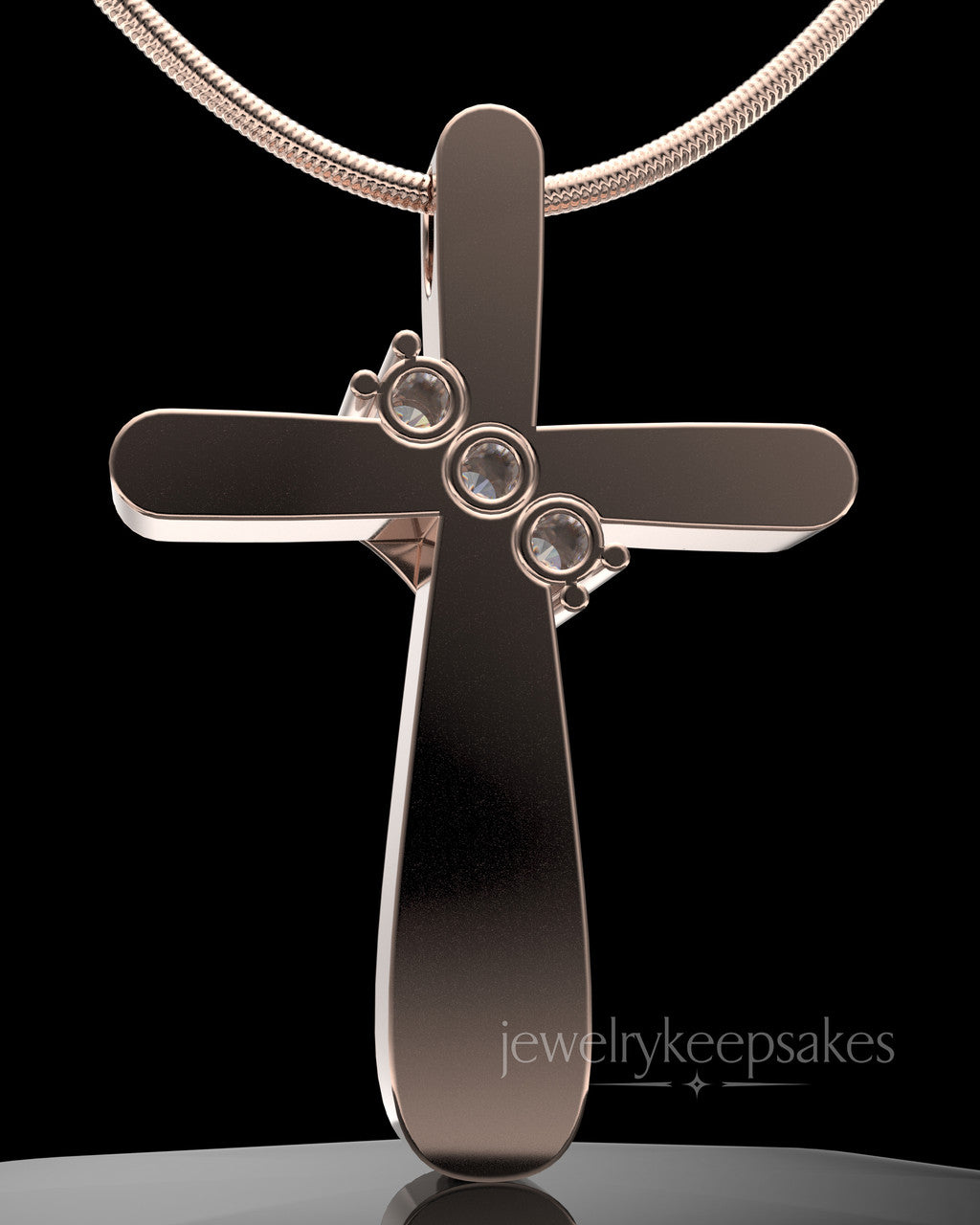 Rose Gold Plated over Sterling Elegant Cross Permanently Sealed Waterproof Cremation Pendant