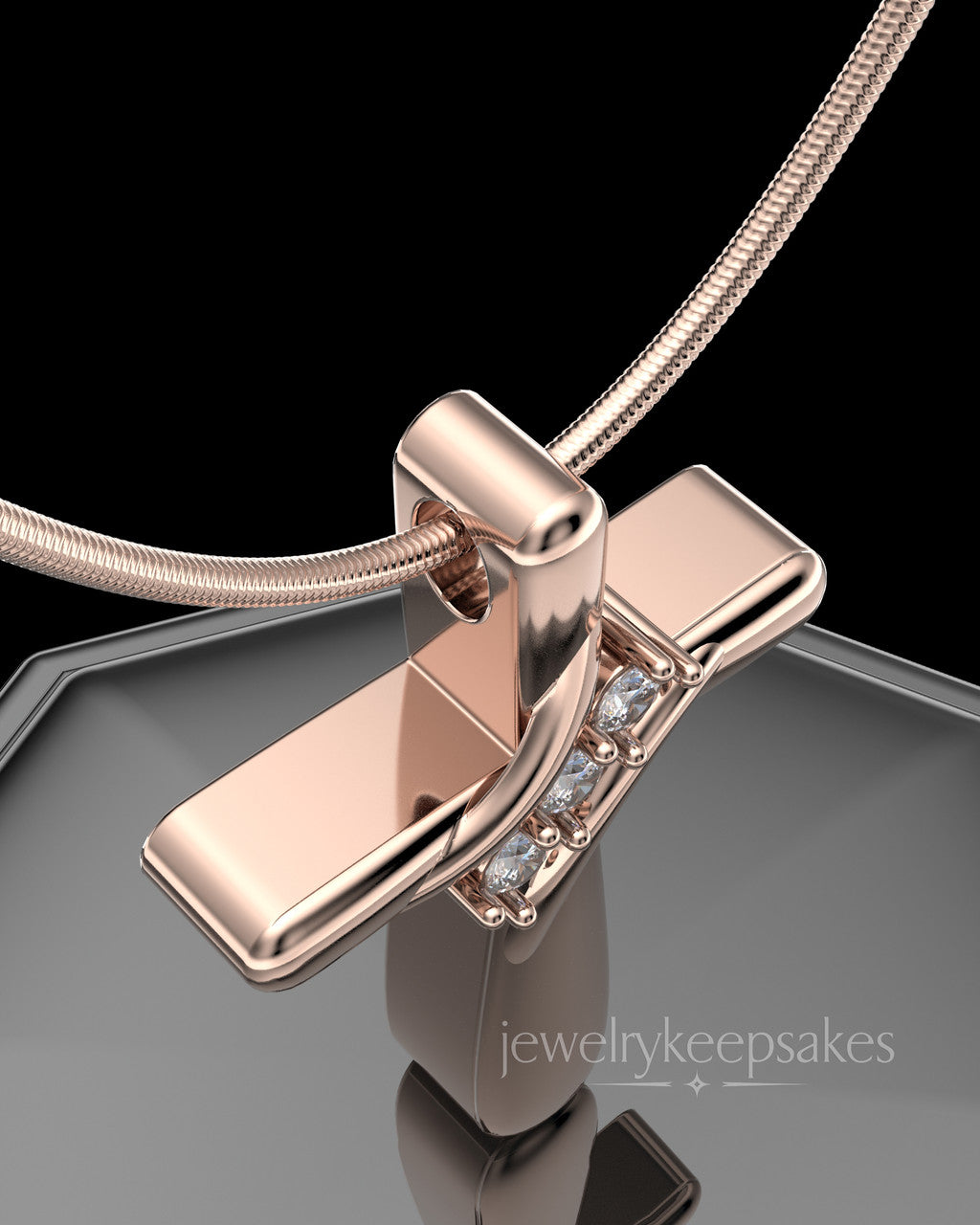 Rose Gold Plated over Sterling Elegant Cross Permanently Sealed Waterproof Cremation Pendant