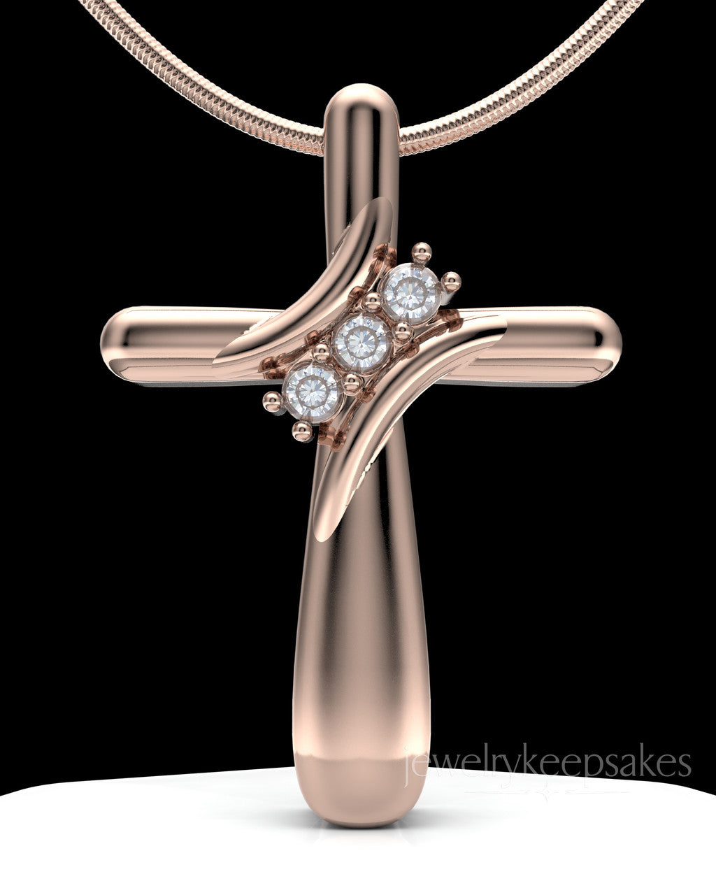 Rose Gold Plated over Sterling Elegant Cross Permanently Sealed Waterproof Cremation Pendant