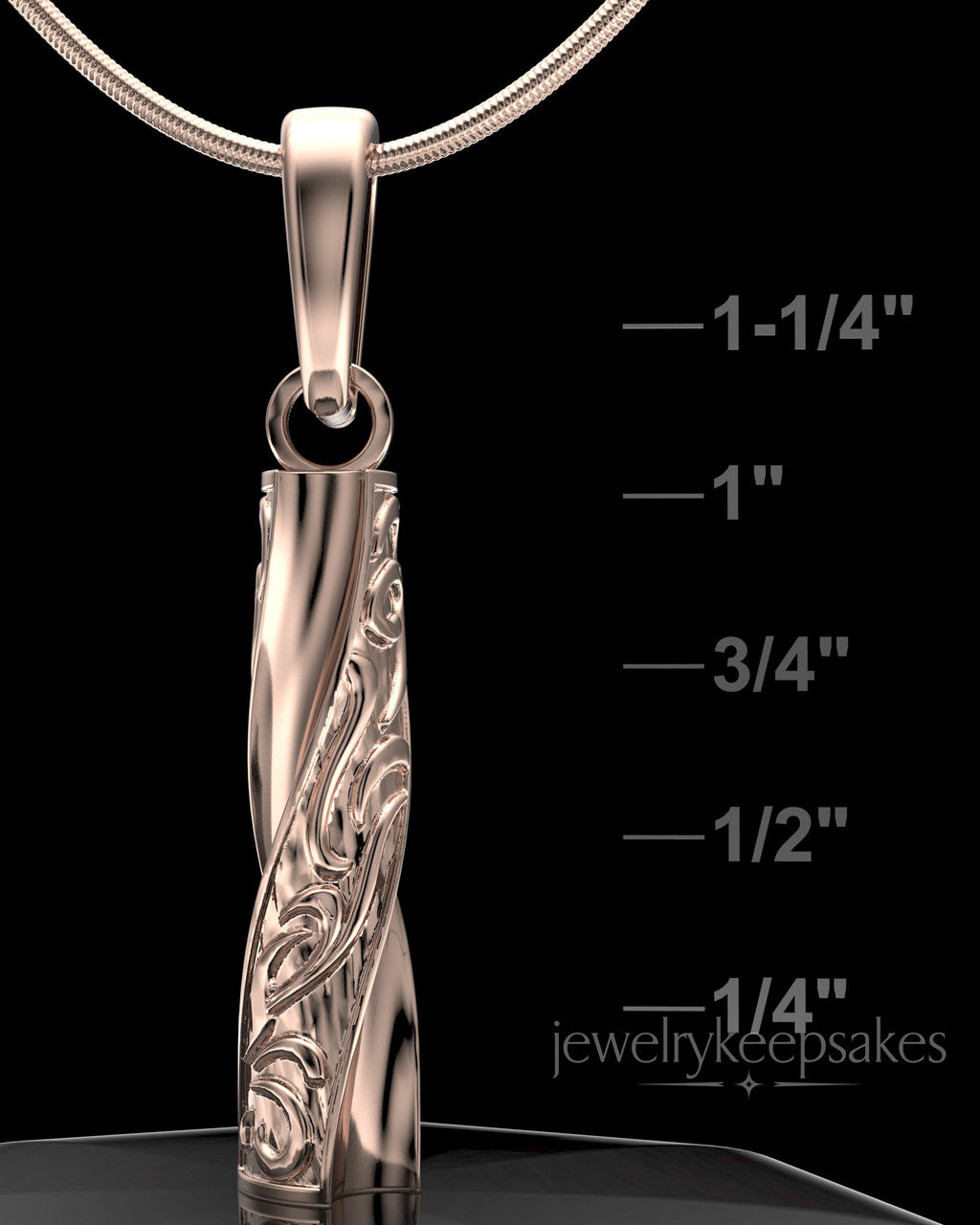 Rose Gold Plated Turned Cylinder Permanently Sealed Waterproof Cremation Jewelry