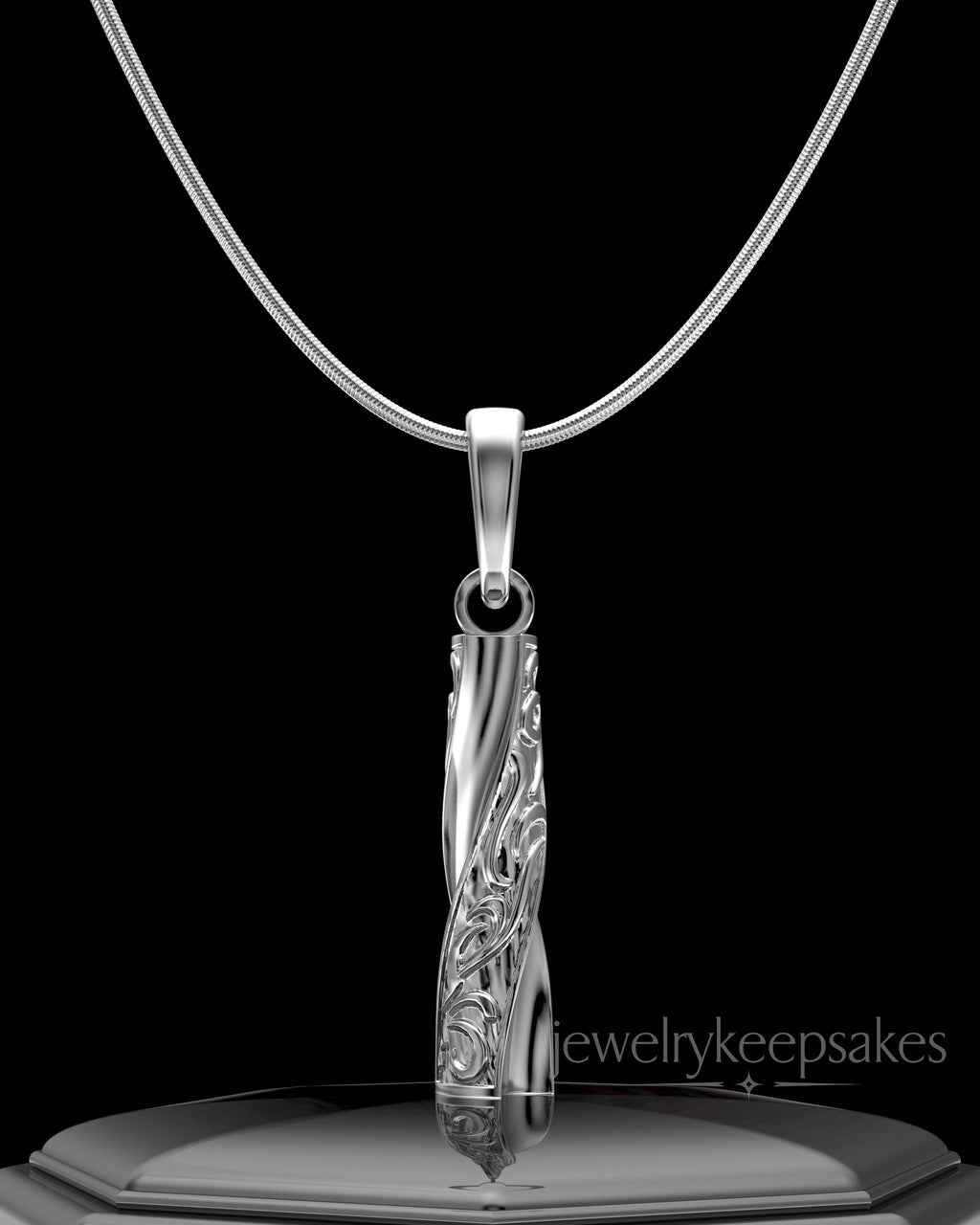Solid 14k White Gold Turned Cylinder Permanently Sealed Waterproof Cremation Jewelry