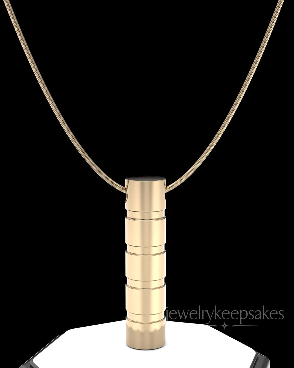Solid 14k Gold Stacked Cylinder Permanently Sealed Waterproof Cremation Pendant