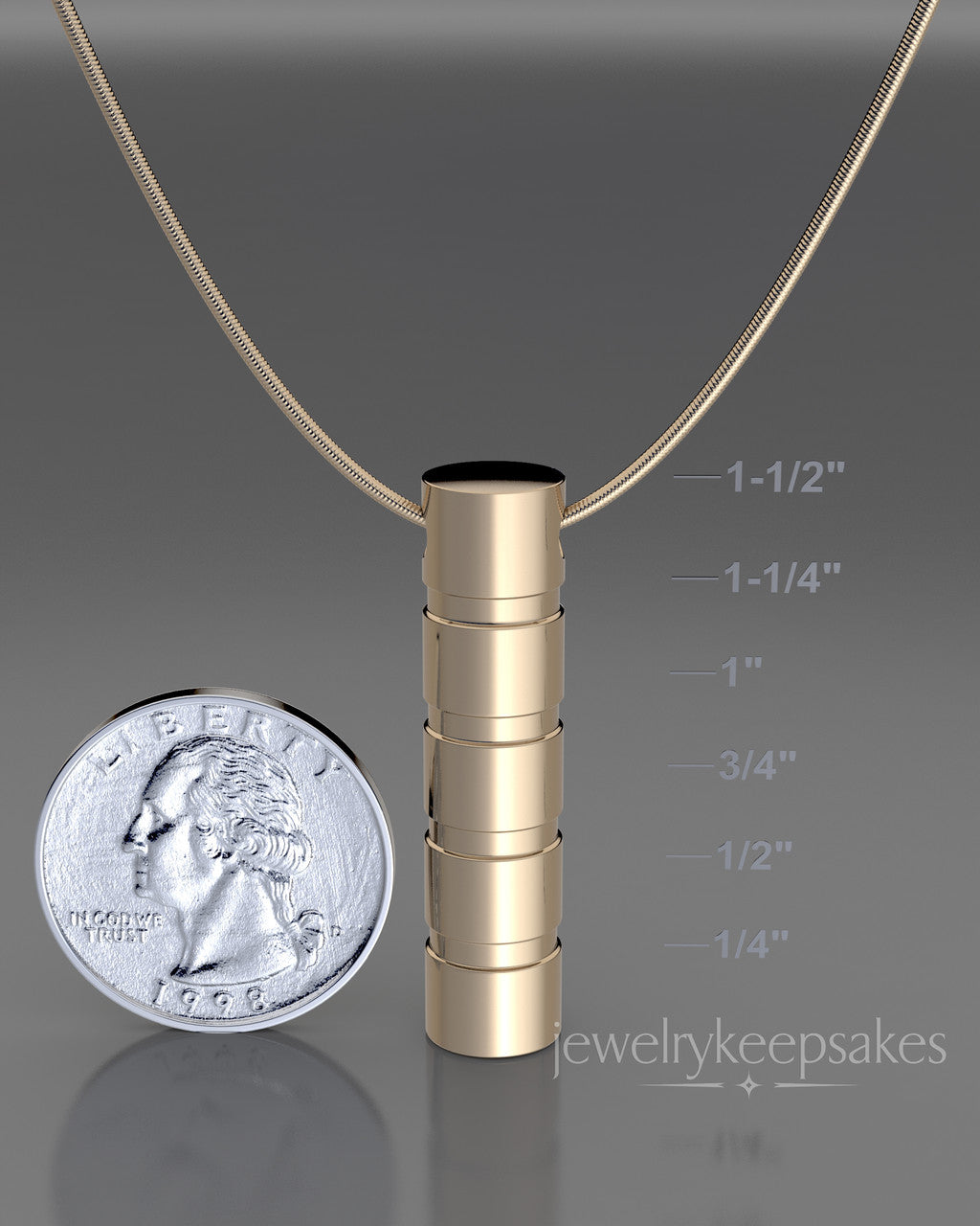 Solid 14k Gold Stacked Cylinder Permanently Sealed Waterproof Cremation Pendant
