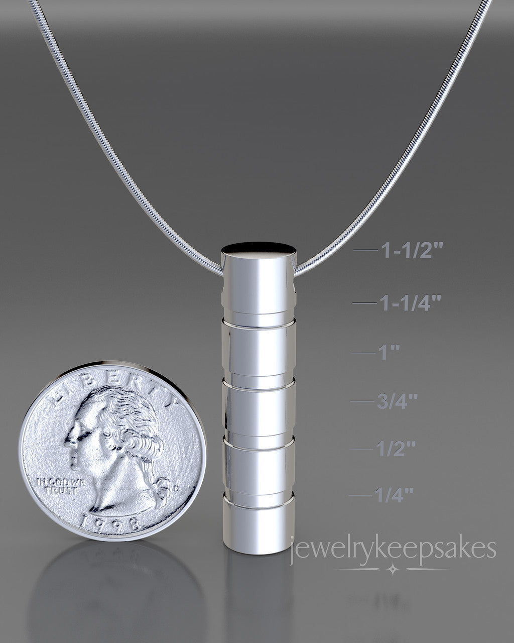 Sterling Silver Stacked Cylinder Permanently Sealed Waterproof Cremation Pendant